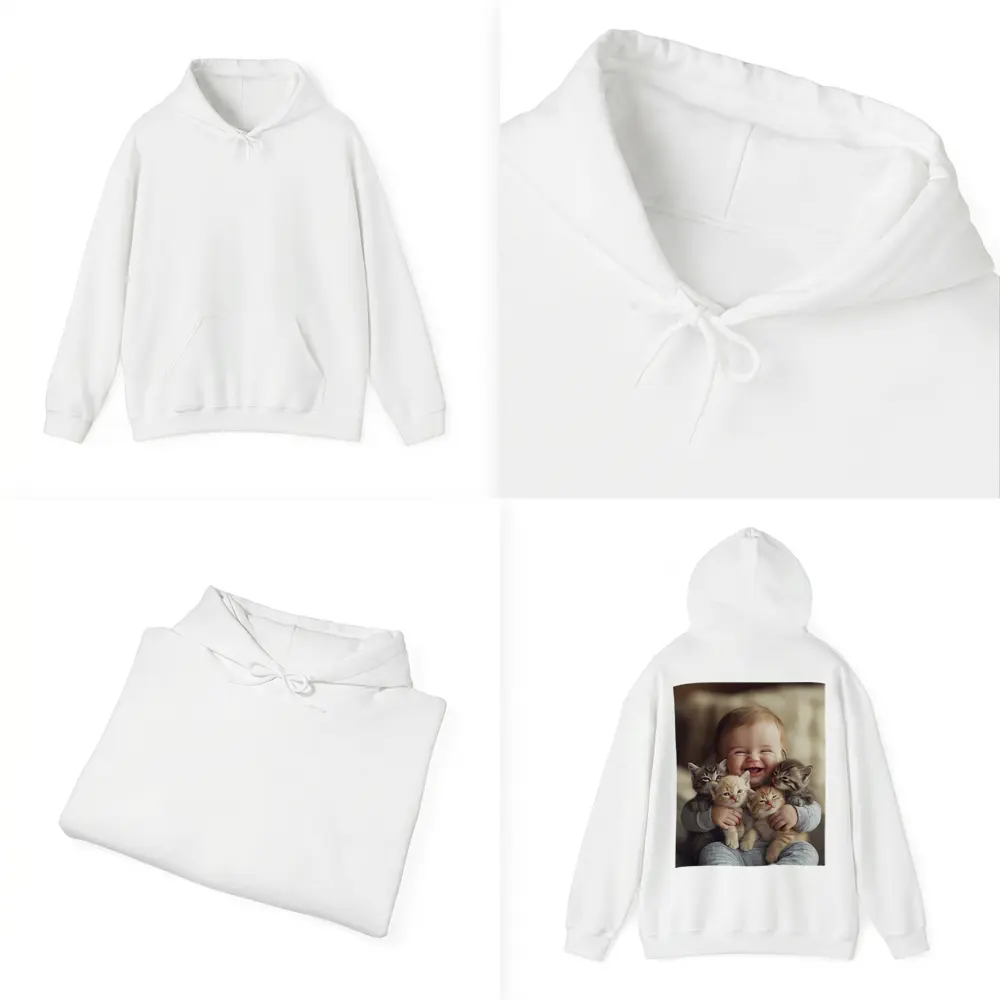 Happy Baby Hugging Three Kittens Together – Hoodies
