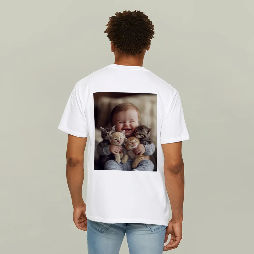 Happy Baby Hugging Three Kittens Together – T-Shirts