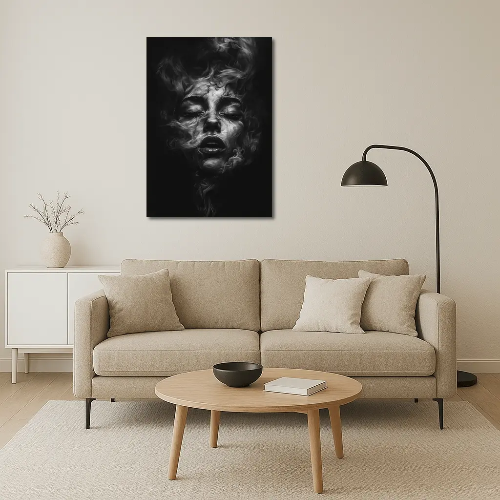Woman Face Dissolving Into Dark Smoke – Wall Art