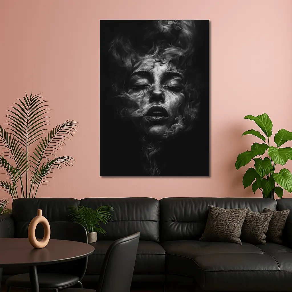 Woman Face Dissolving Into Dark Smoke – Wall Art