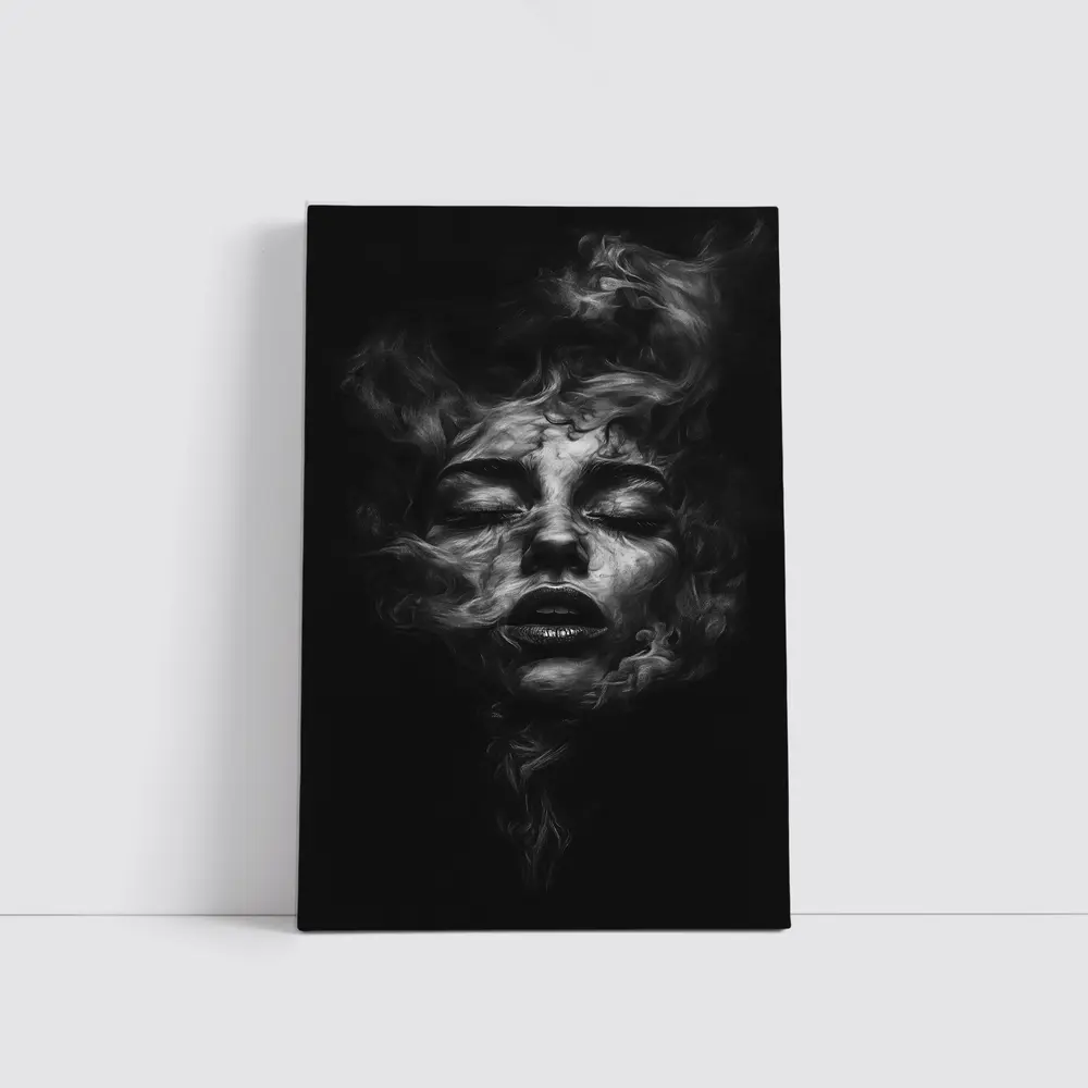 Woman Face Dissolving Into Dark Smoke – Wall Art