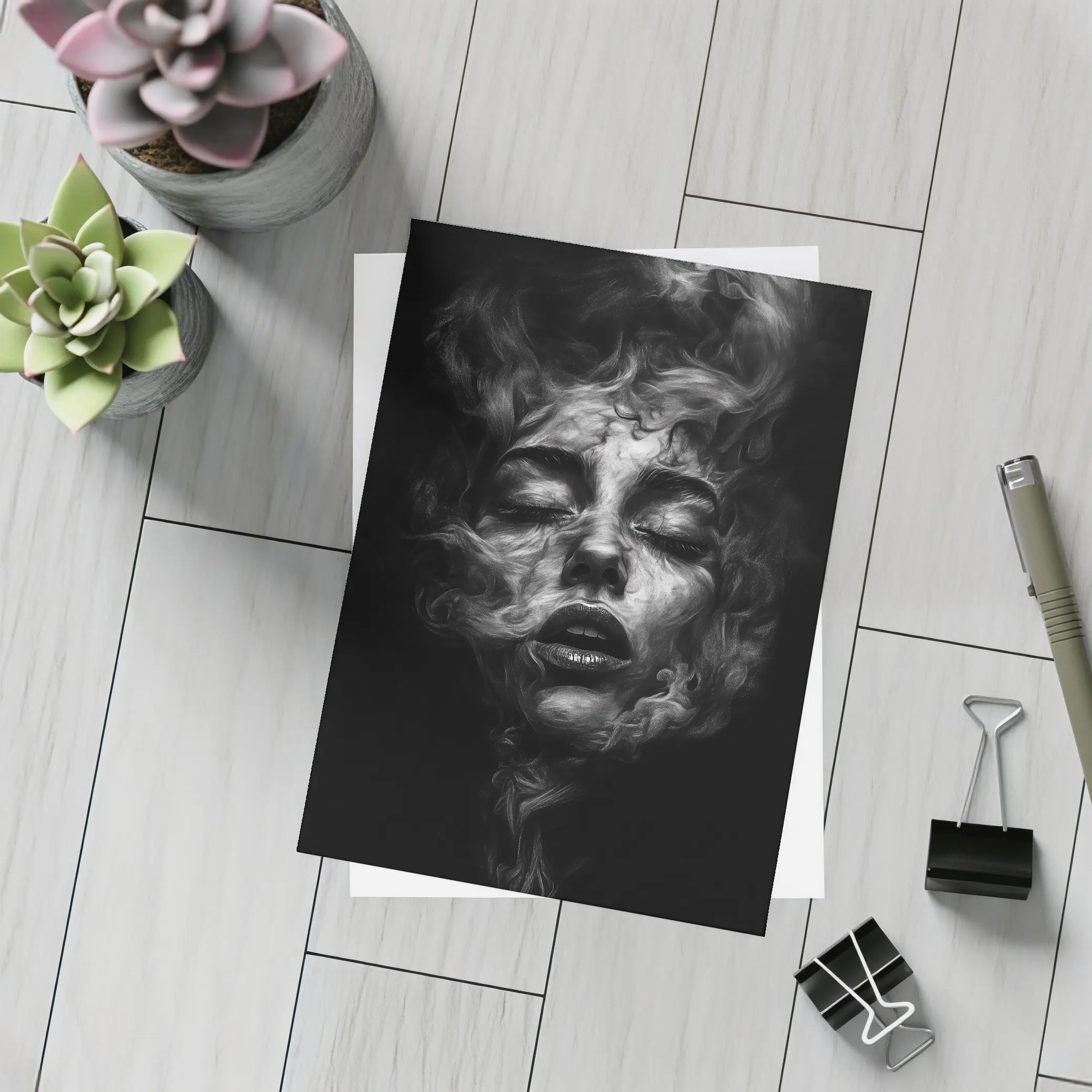 Woman Face Dissolving Into Dark Smoke – Postcards
