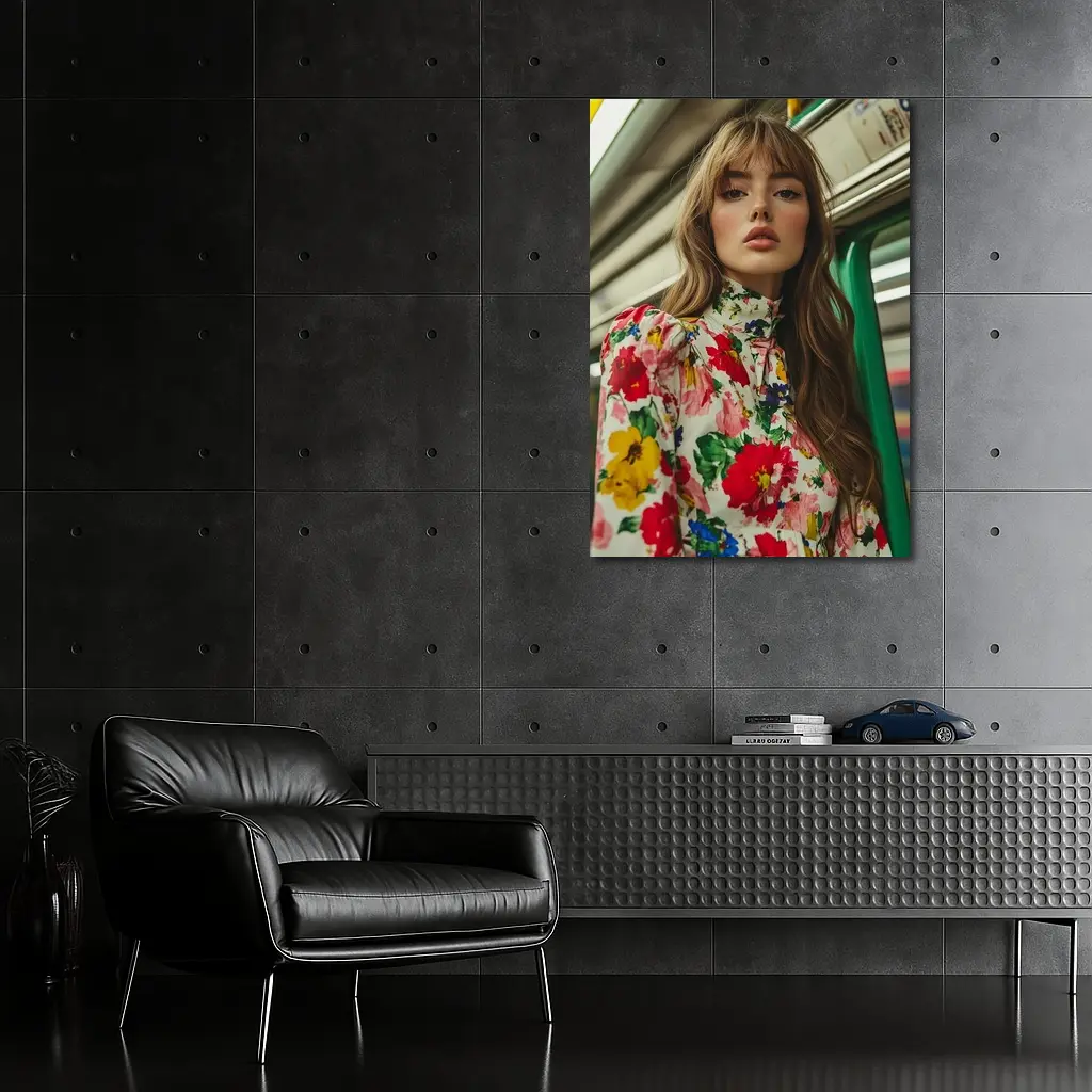 Floral Dress Woman on Subway Train – Wall Art