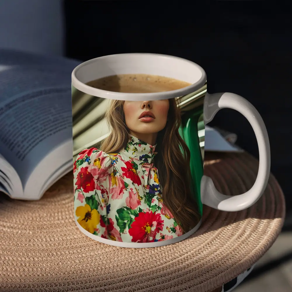Floral Dress Woman on Subway Train – Mugs