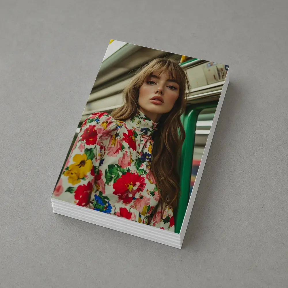 Floral Dress Woman on Subway Train – Postcards