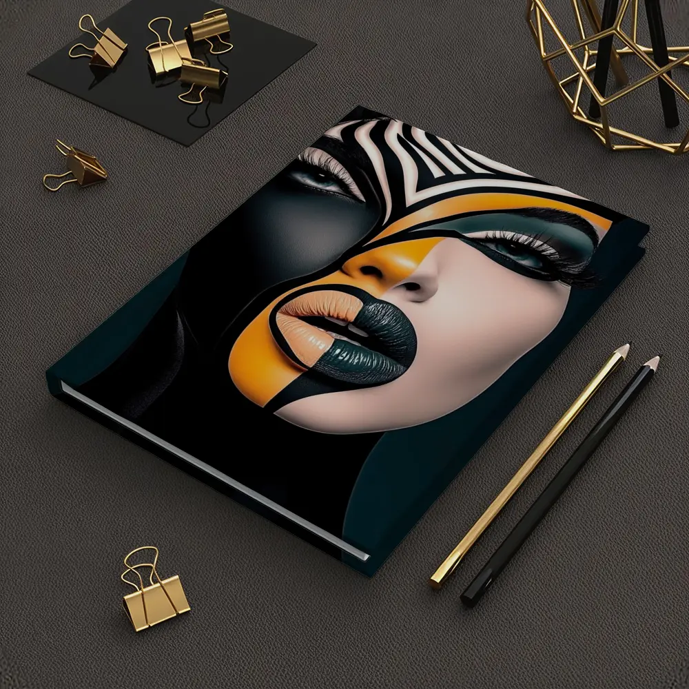 Bold Geometric Face Art Black Orange – Notebooks