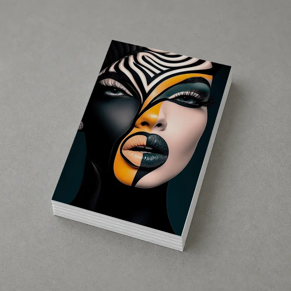 Bold Geometric Face Art Black Orange – Postcards