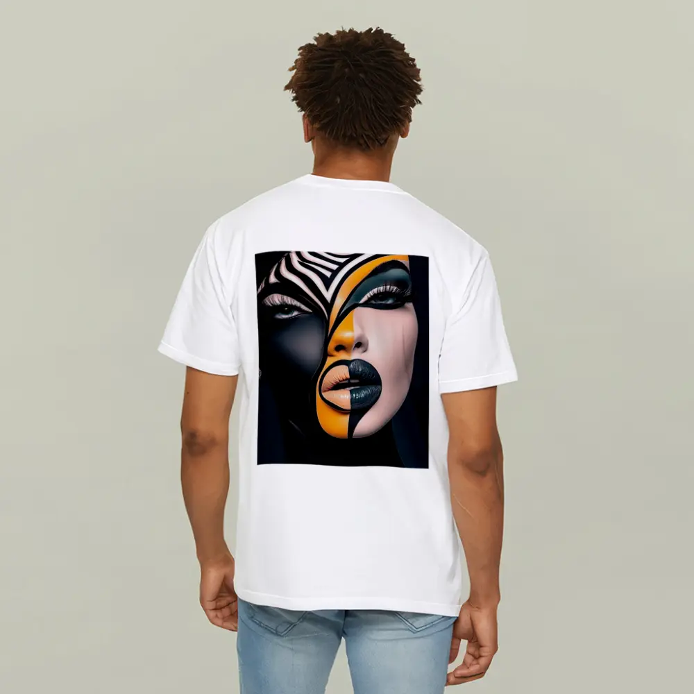 Bold Geometric Face Art Black Orange – T-Shirts