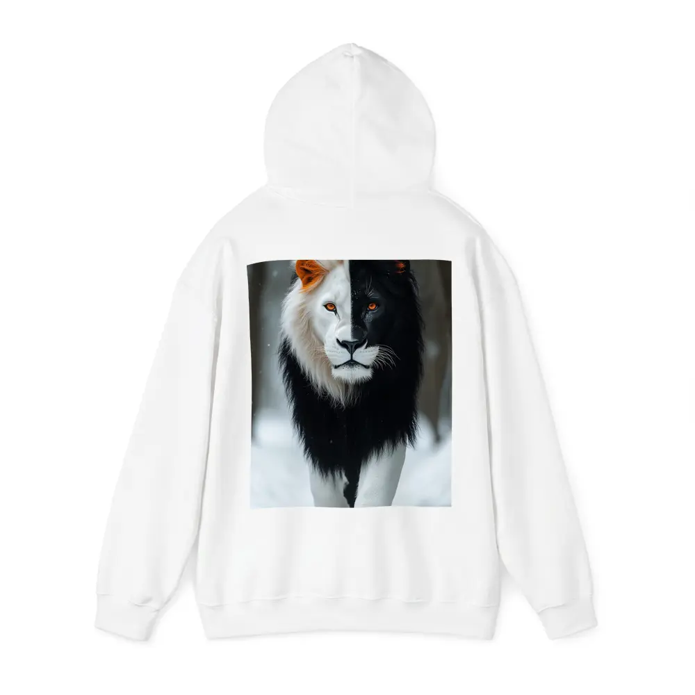 Half Black White Lion Walking In Snow – Hoodies