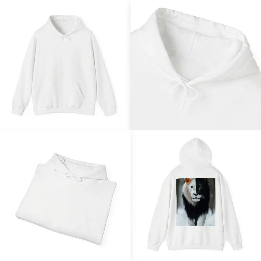 Half Black White Lion Walking In Snow – Hoodies