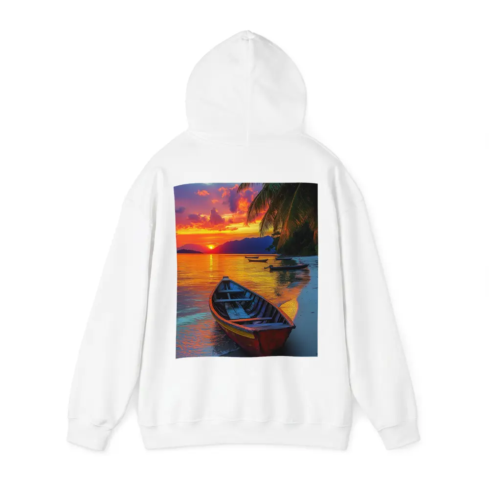 Wooden Boat Tropical Beach Sunset Palm Trees – Hoodies