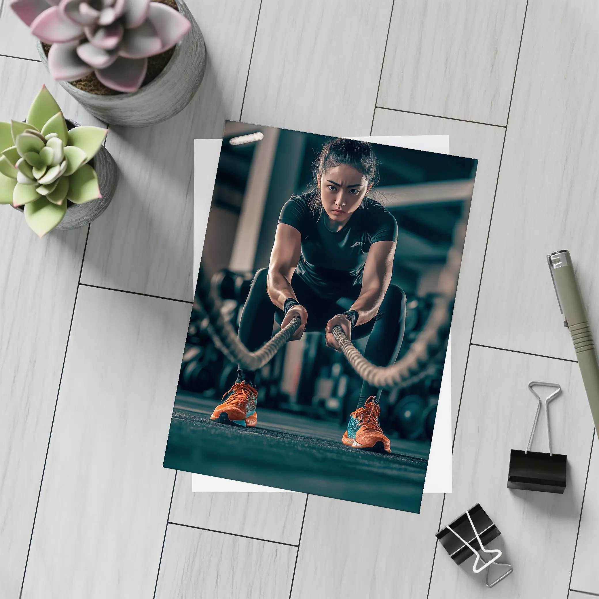 Woman Battle Ropes Intense Gym Workout – Postcards