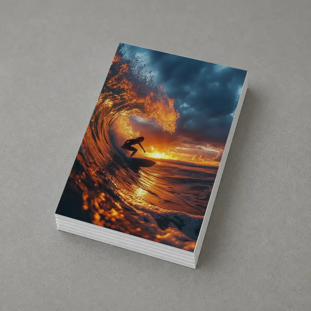 Surfer Riding Wave At Golden Sunset – Postcards