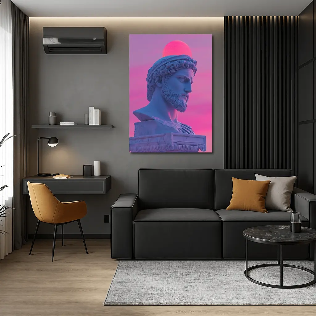 Greek Statue Bust Vaporwave Pink Sky – Wall Art
