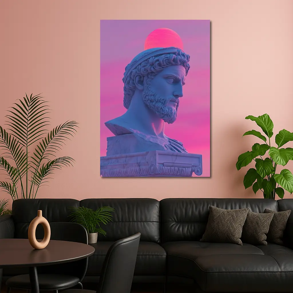 Greek Statue Bust Vaporwave Pink Sky – Wall Art