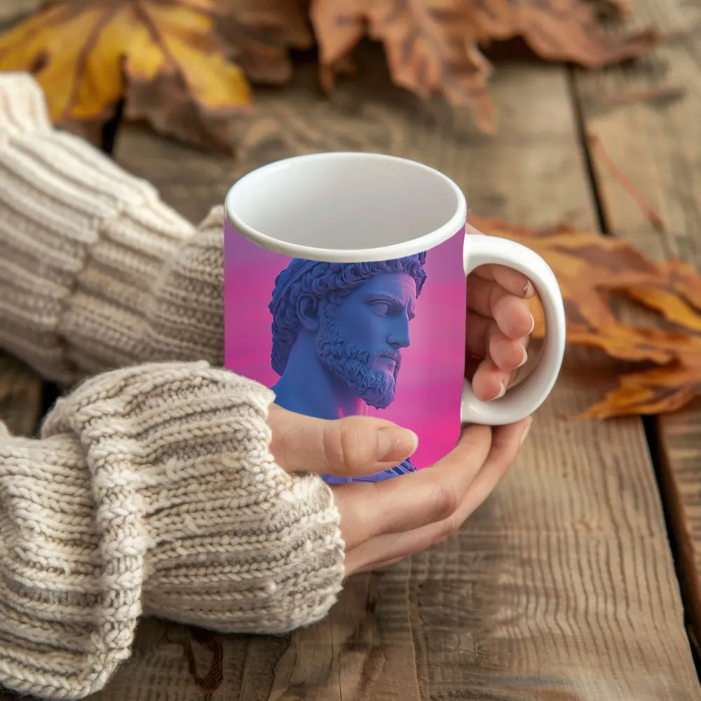 Greek Statue Bust Vaporwave Pink Sky – Mugs