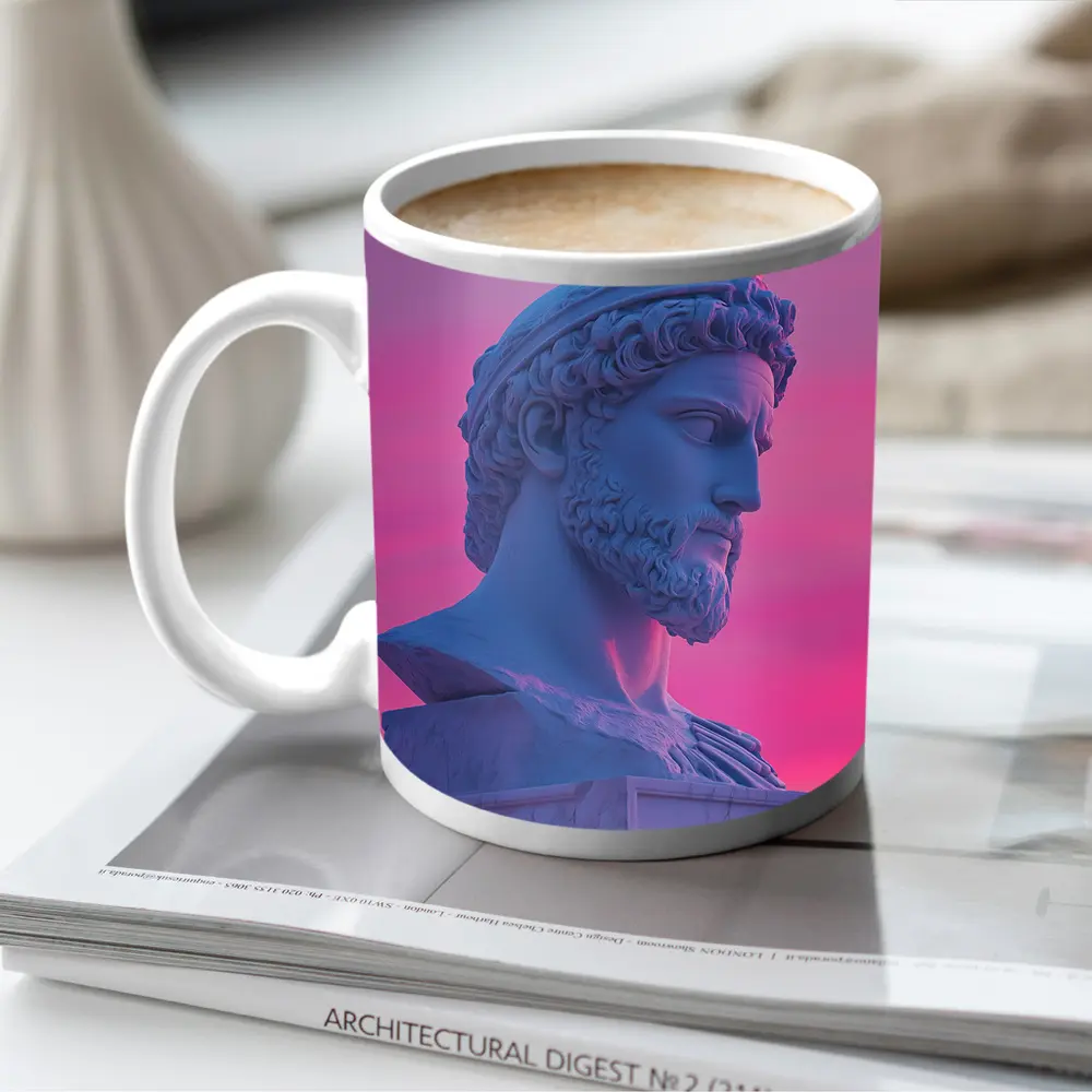 Greek Statue Bust Vaporwave Pink Sky – Mugs