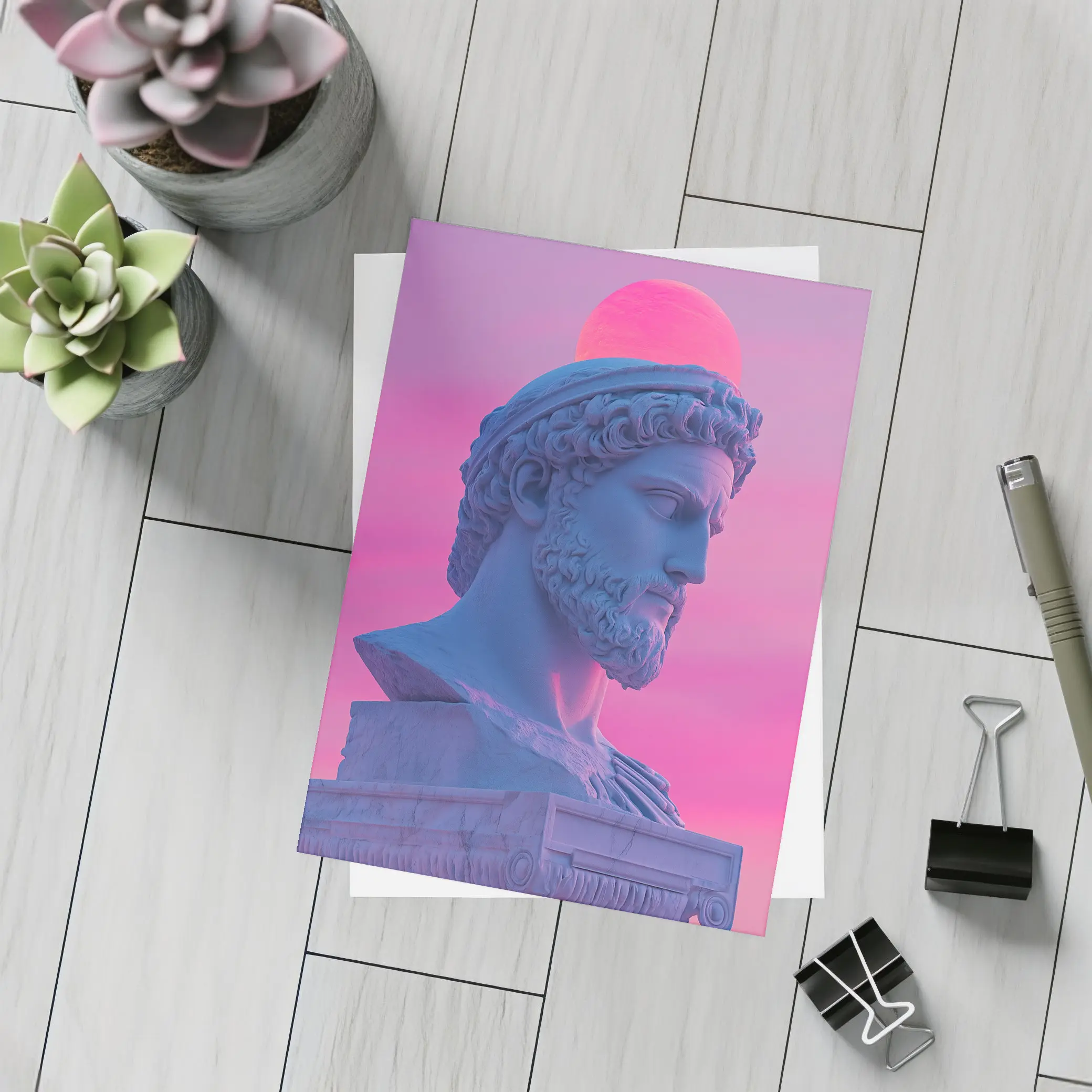Greek Statue Bust Vaporwave Pink Sky – Postcards