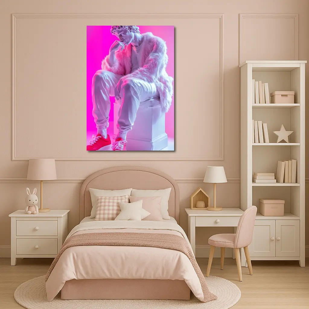 Classical Statue Streetwear Pink Neon Background – Wall Art