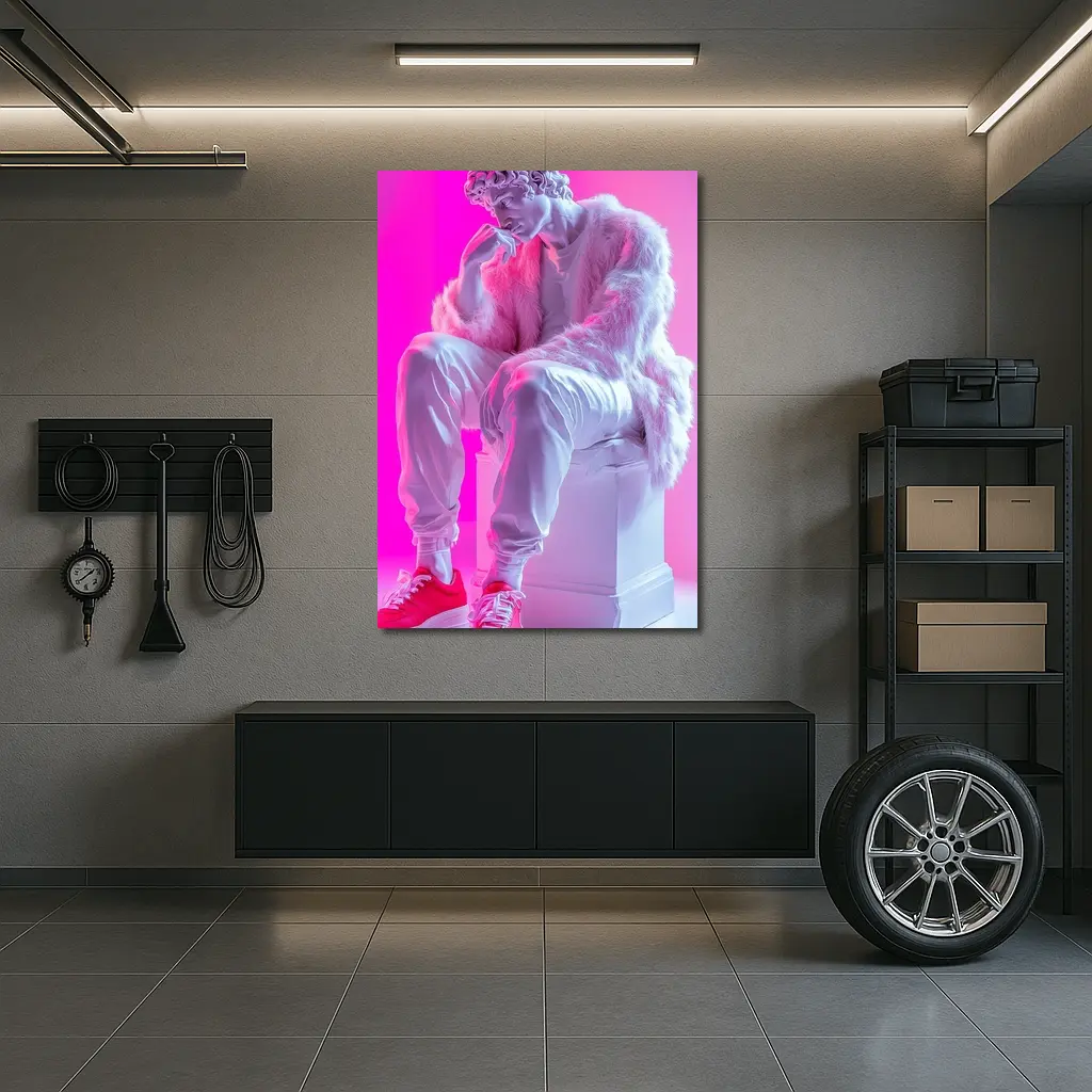 Classical Statue Streetwear Pink Neon Background – Wall Art