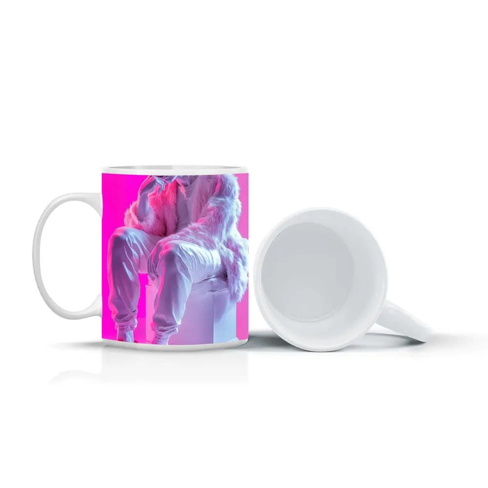 Classical Statue Streetwear Pink Neon Background – Mugs