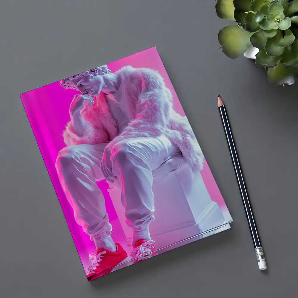 Classical Statue Streetwear Pink Neon Background – Notebooks