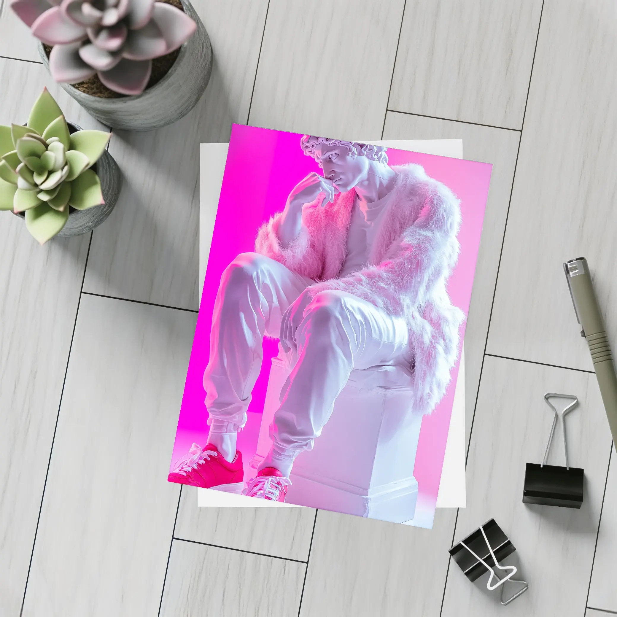 Classical Statue Streetwear Pink Neon Background – Postcards
