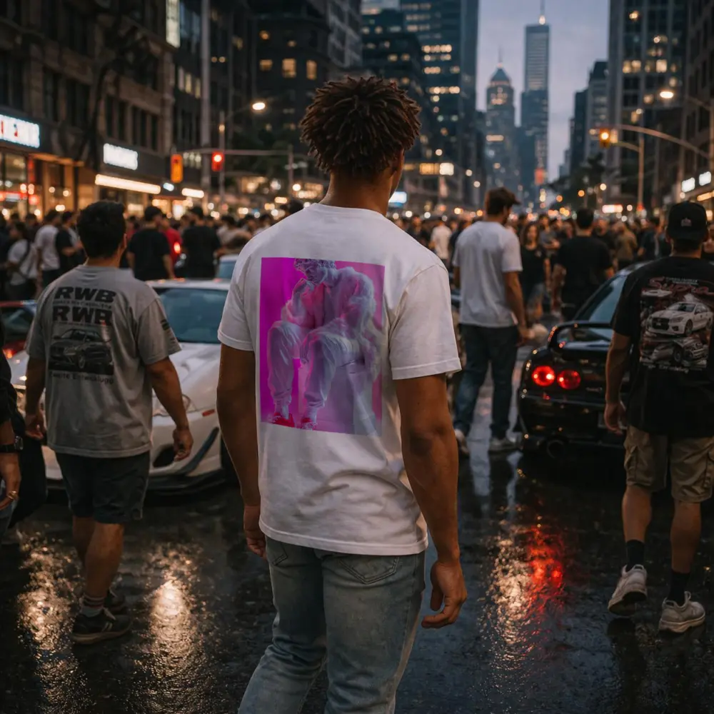 Classical Statue Streetwear Pink Neon Background – T-Shirts