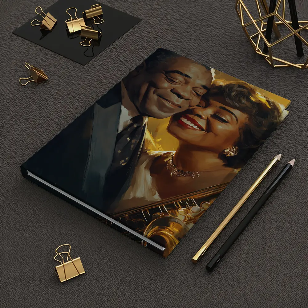 Jazz Couple Saxophone Golden Oil Painting Art – Notebooks