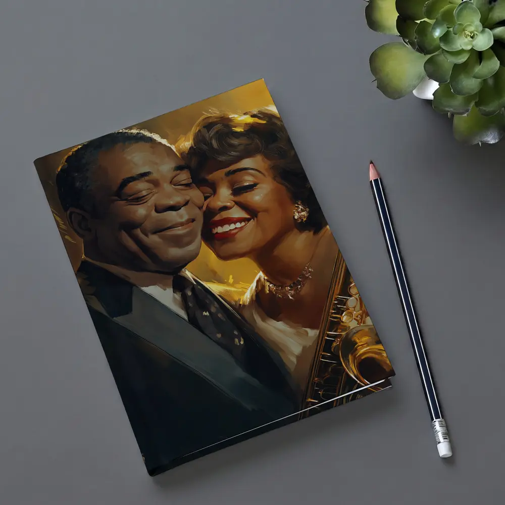 Jazz Couple Saxophone Golden Oil Painting Art – Notebooks