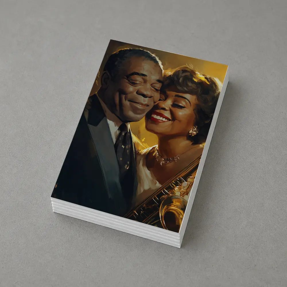 Jazz Couple Saxophone Golden Oil Painting Art – Postcards
