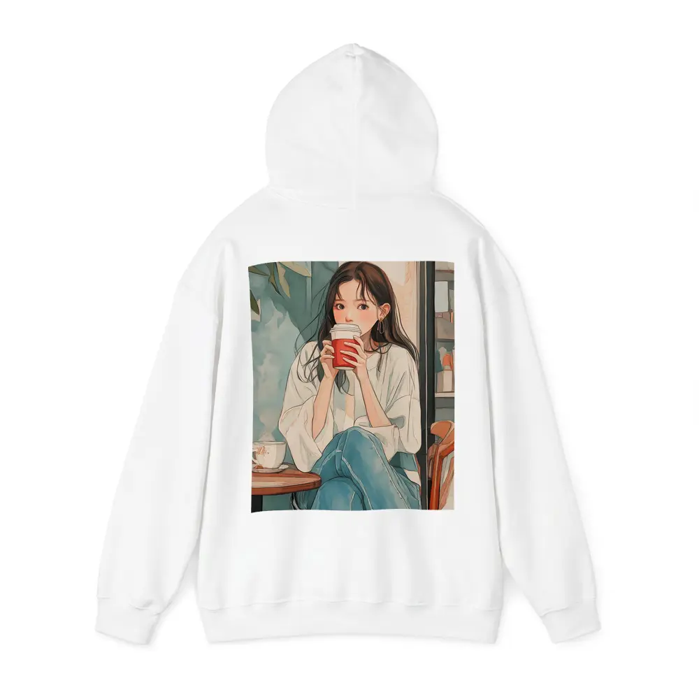 Anime Girl Drinking Coffee Cafe Watercolor – Hoodies