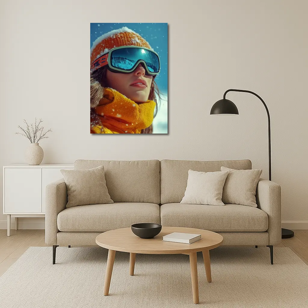 Woman Skier Snow Goggles Orange Winter Gear – Wall Art