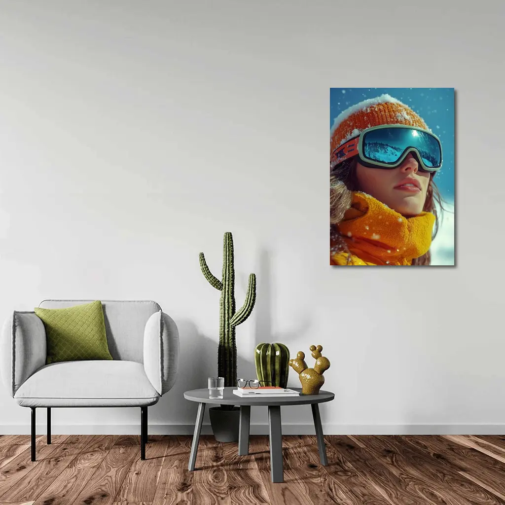 Woman Skier Snow Goggles Orange Winter Gear – Wall Art