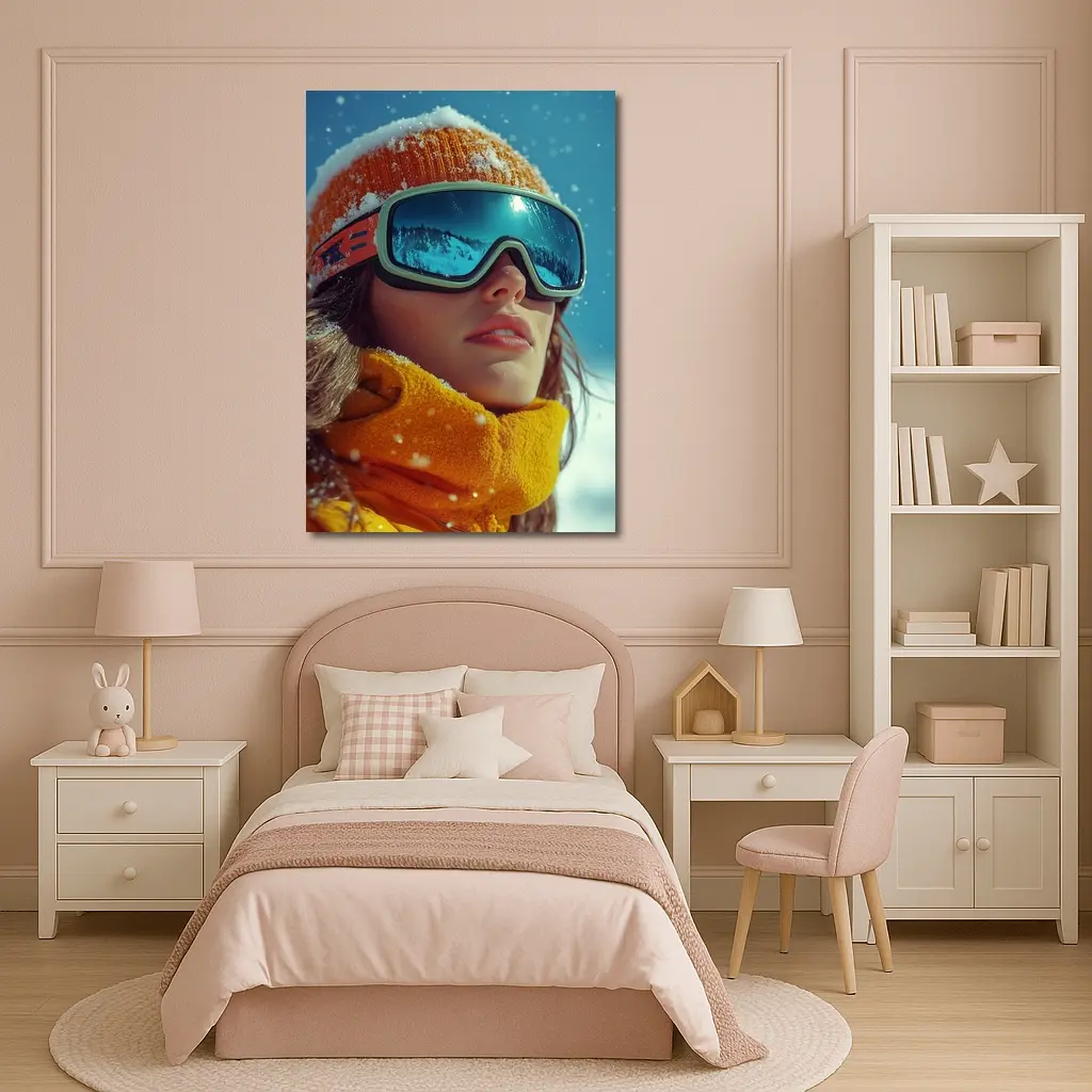 Woman Skier Snow Goggles Orange Winter Gear – Wall Art