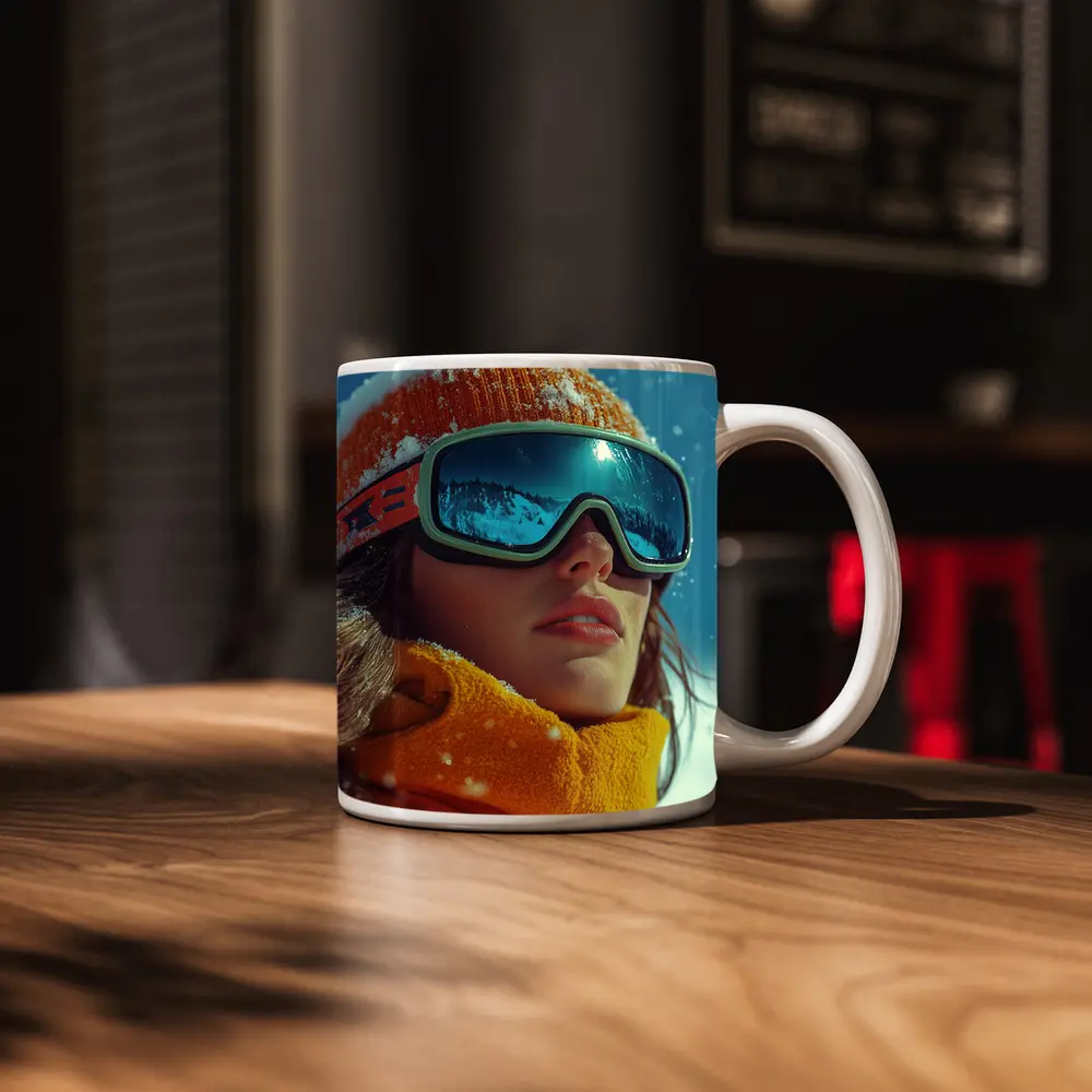 Woman Skier Snow Goggles Orange Winter Gear – Mugs