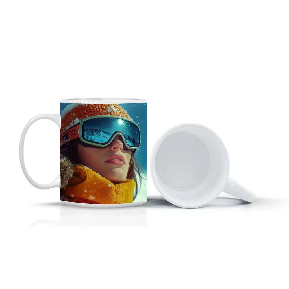 Woman Skier Snow Goggles Orange Winter Gear – Mugs