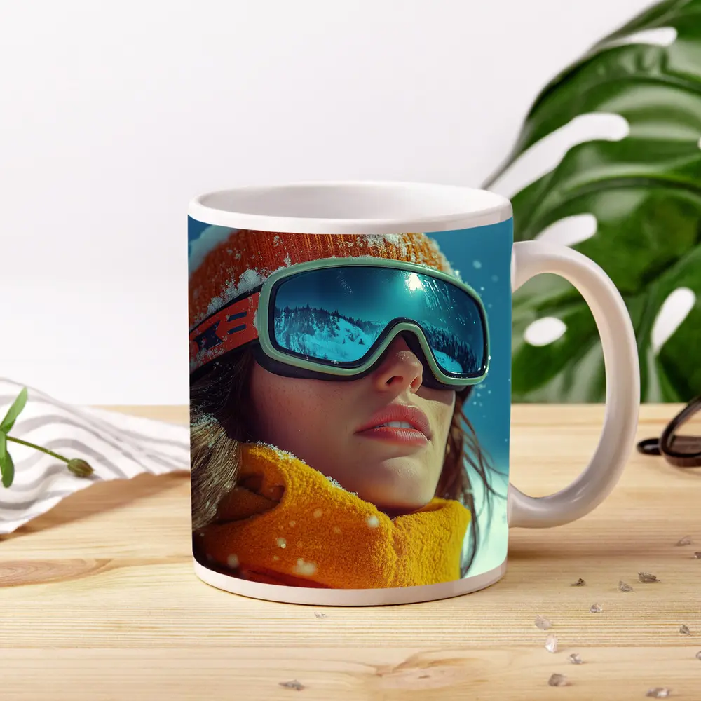 Woman Skier Snow Goggles Orange Winter Gear – Mugs