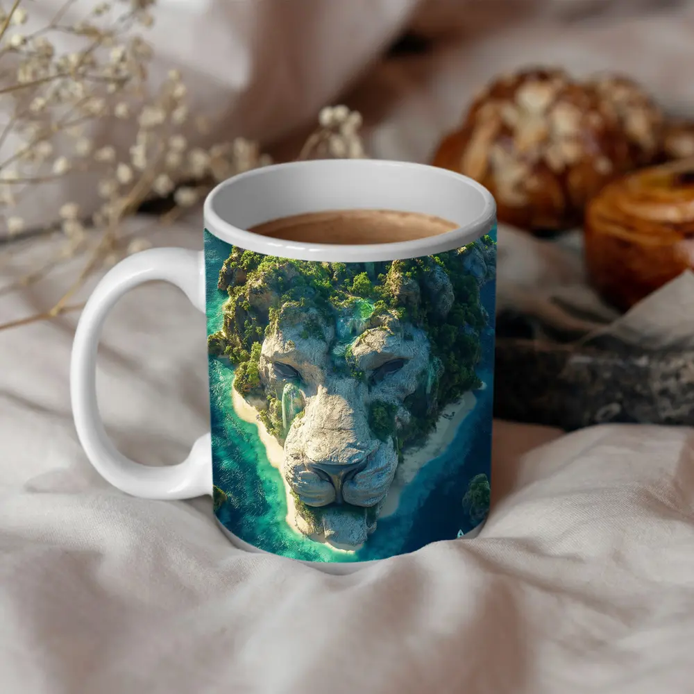 Lion Face Island Aerial Tropical Ocean View – Mugs