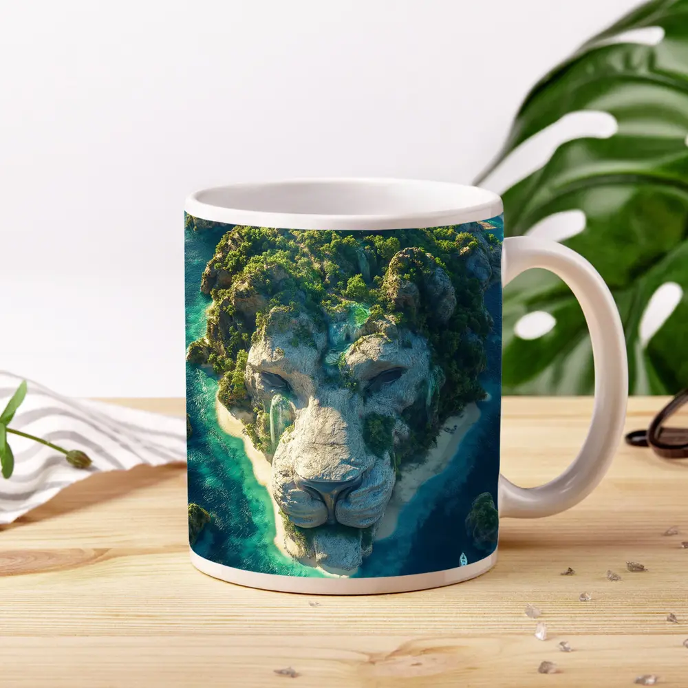 Lion Face Island Aerial Tropical Ocean View – Mugs