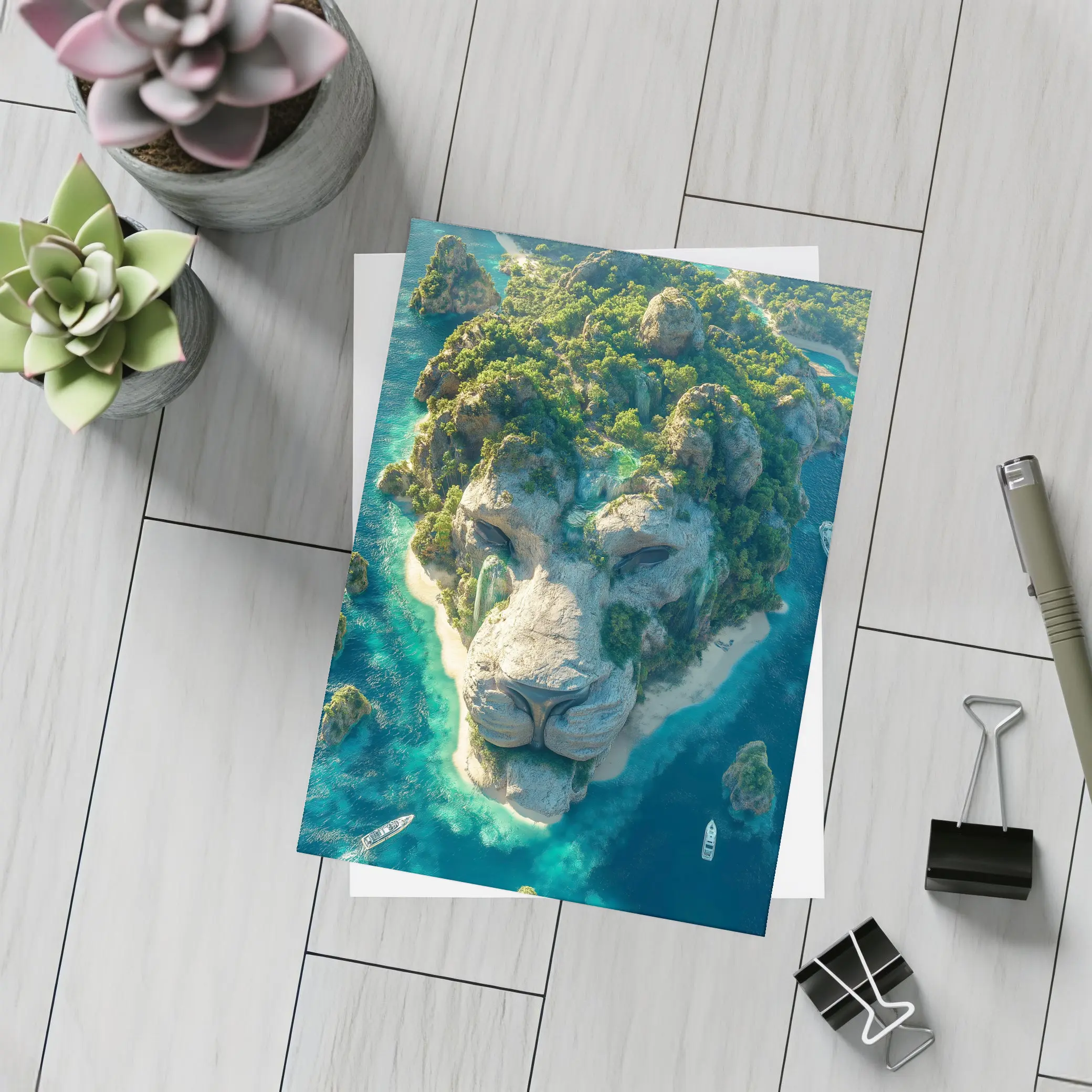 Lion Face Island Aerial Tropical Ocean View – Postcards