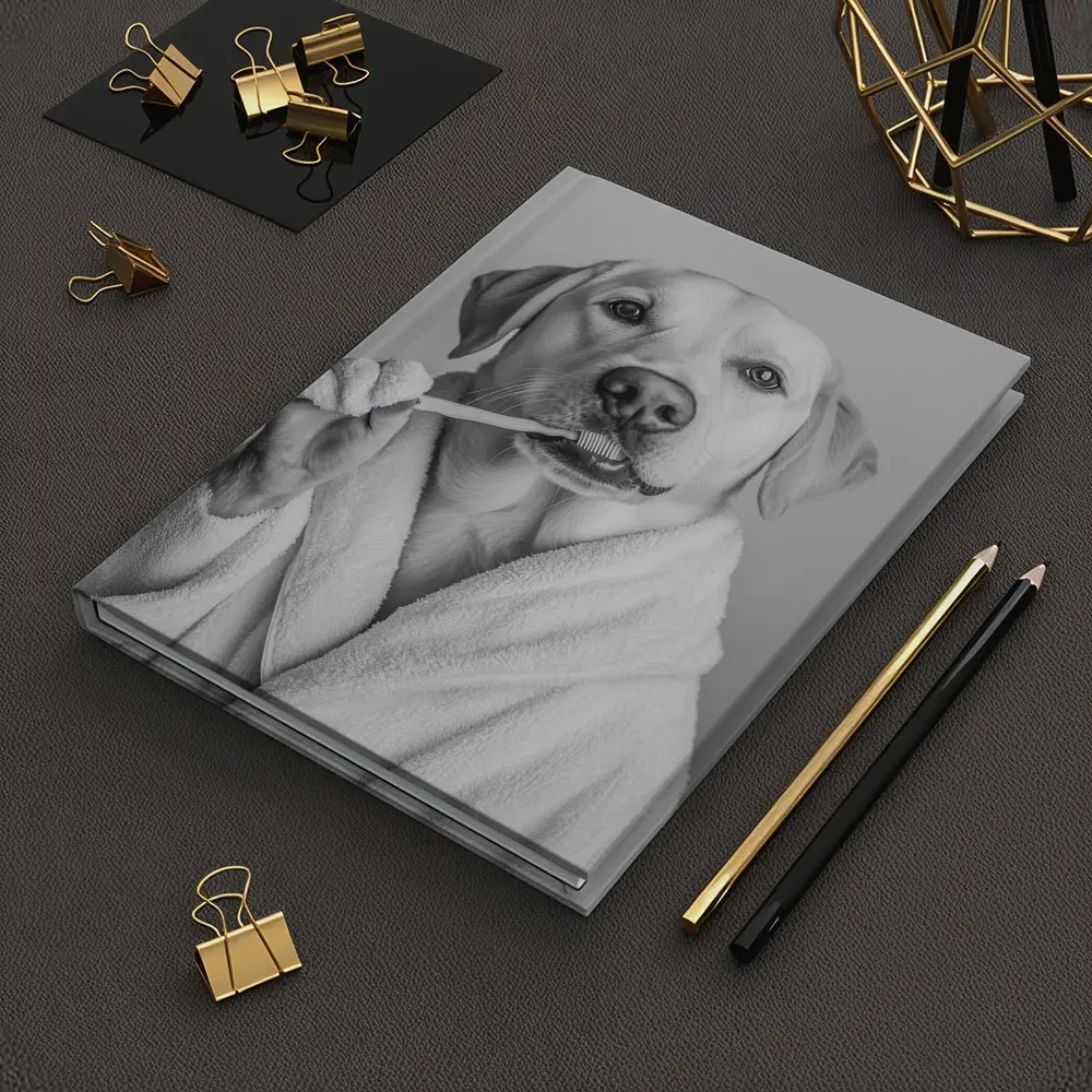Labrador Dog Brushing Teeth Black White – Notebooks