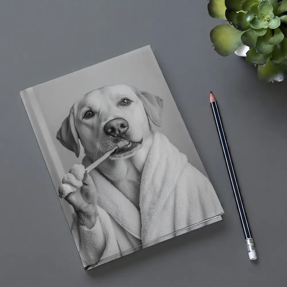 Labrador Dog Brushing Teeth Black White – Notebooks