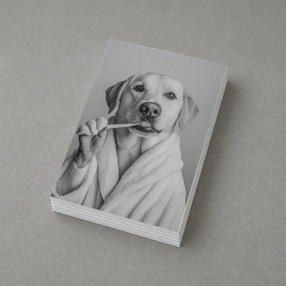 Labrador Dog Brushing Teeth Black White – Postcards