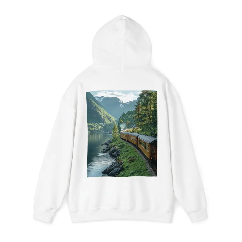 Vintage Train Running Along Mountain Fjord – Hoodies