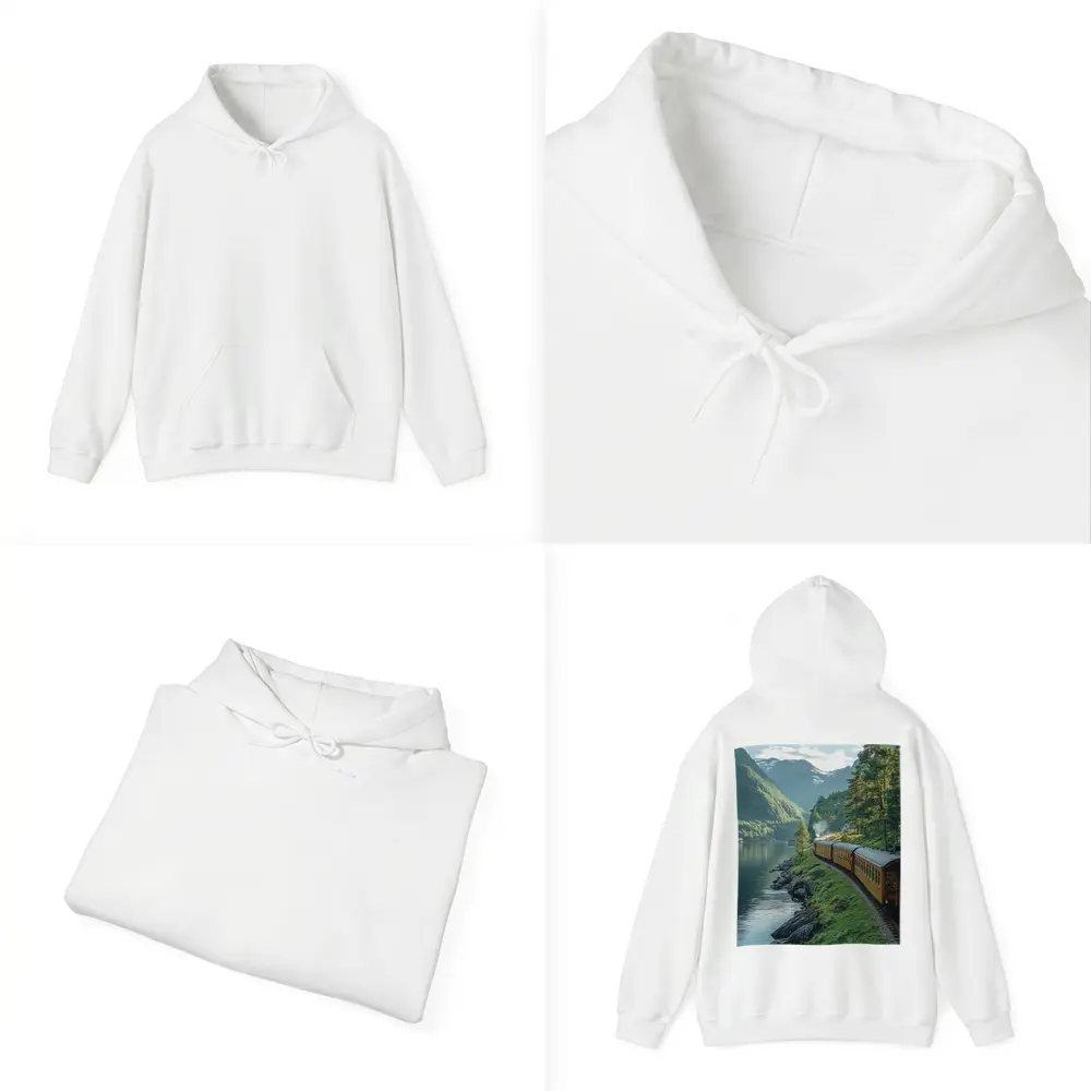 Vintage Train Running Along Mountain Fjord – Hoodies
