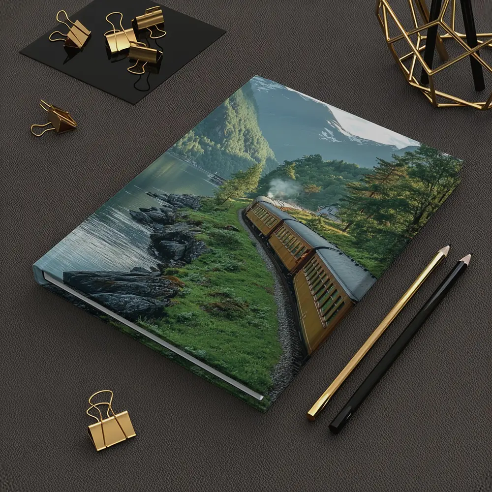 Vintage Train Running Along Mountain Fjord – Notebooks