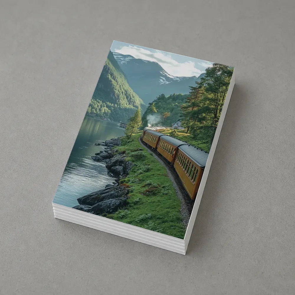 Vintage Train Running Along Mountain Fjord – Postcards