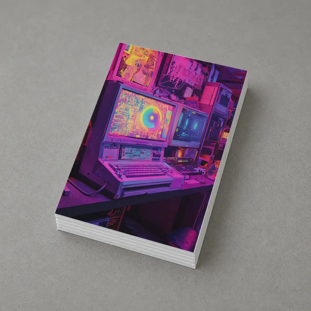 Retro Computer Setup Neon Cyberpunk Room – Postcards