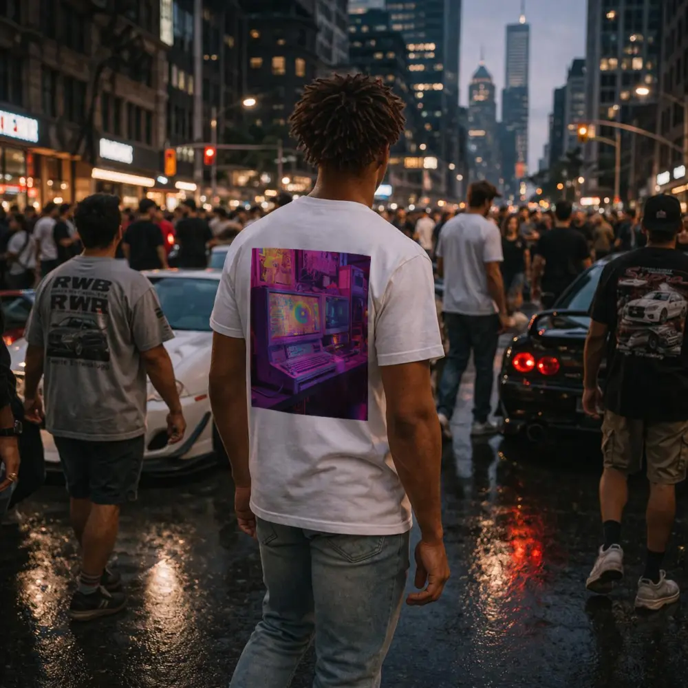 Retro Computer Setup Neon Cyberpunk Room – T-Shirts